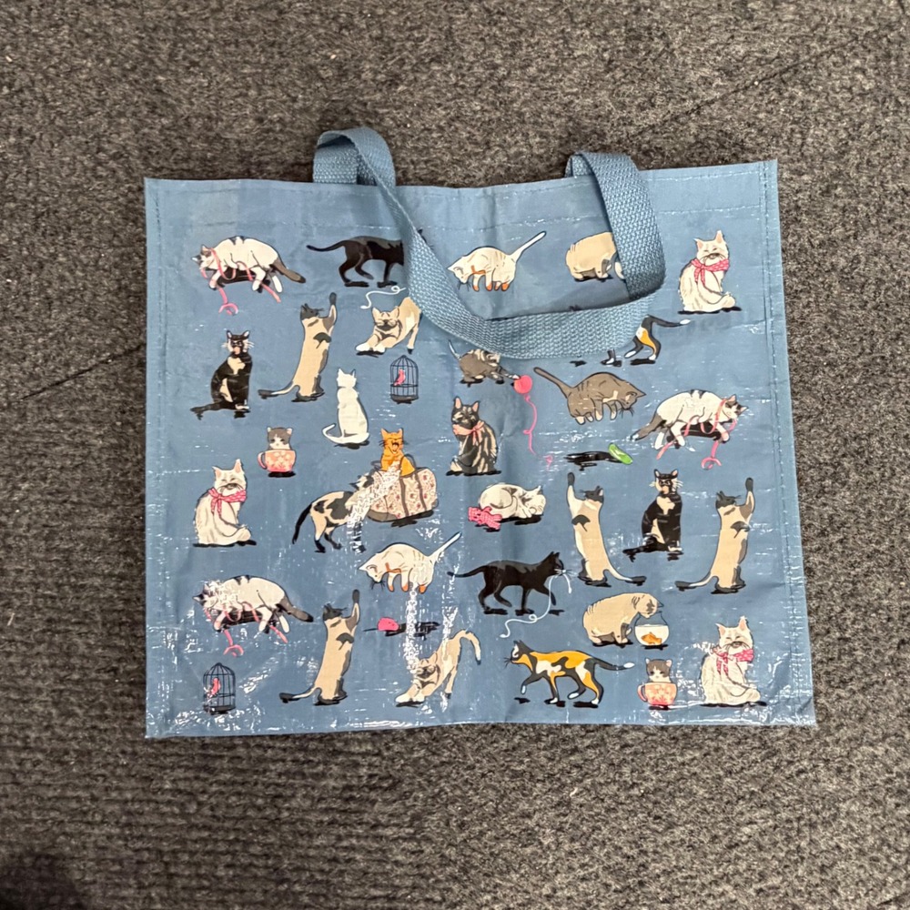 Vera Bradley Reusable Tote Bag Blue Cat Print Whimsical Feline Grocery Shopper - Picture 5 of 5